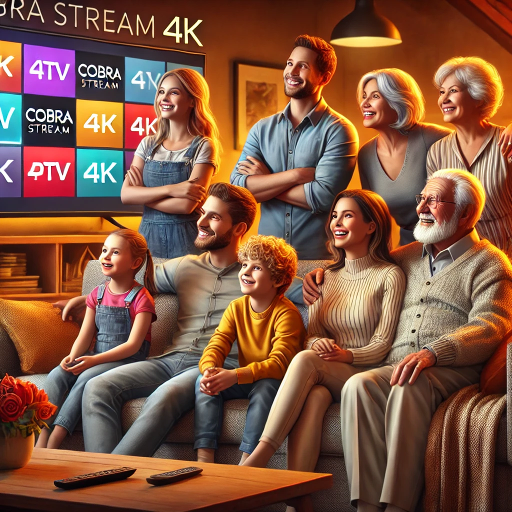 DALL·E 2024 10 12 15.57.50 An illustration of a diverse family of five including a middle aged couple two children of varying ages and a grandmother sitting together in a co