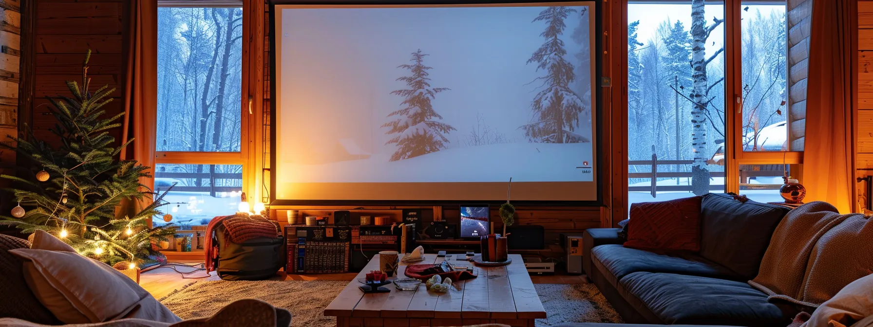 a cozy living room setup with a large, high-definition tv screen, streaming a crisp and clear movie, with minimal ads and a secure internet connection.