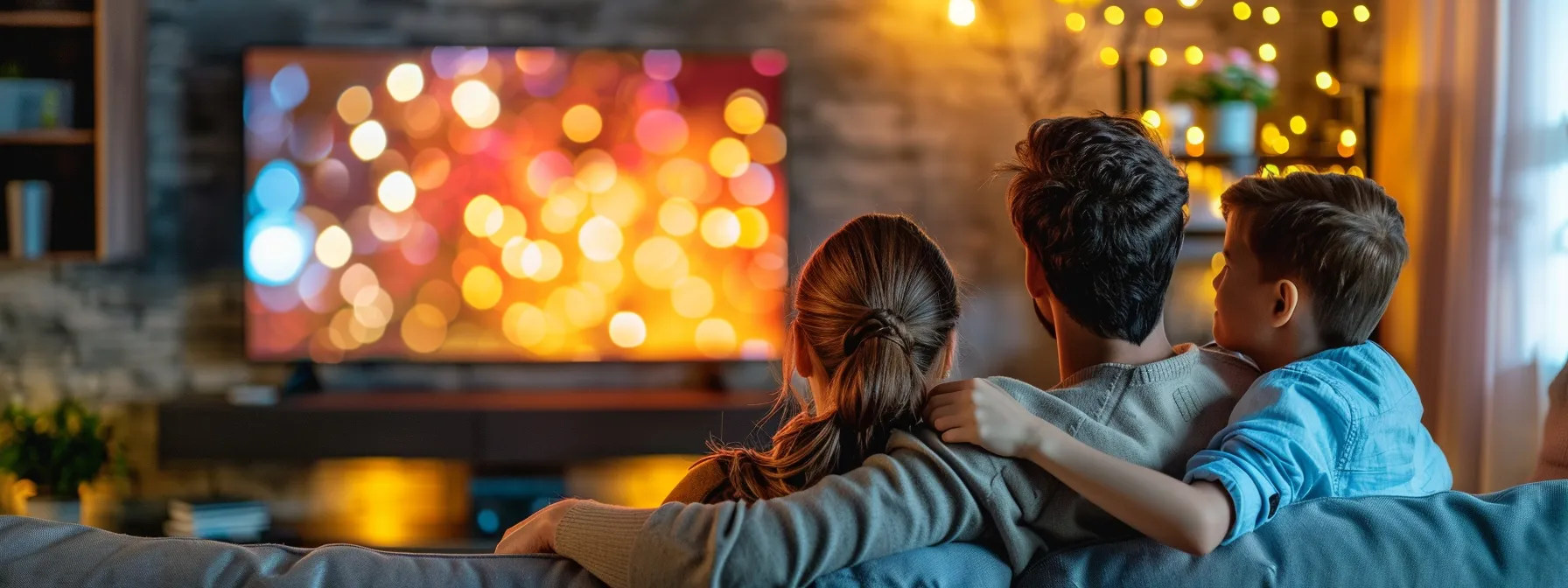 a family curled up on the couch, immersed in a vivid 4k image on the tv screen, surrounded by multiple devices streaming simultaneously, showcasing the seamless blend of signal excellence and ethernet stability offered by streamcobra4k.