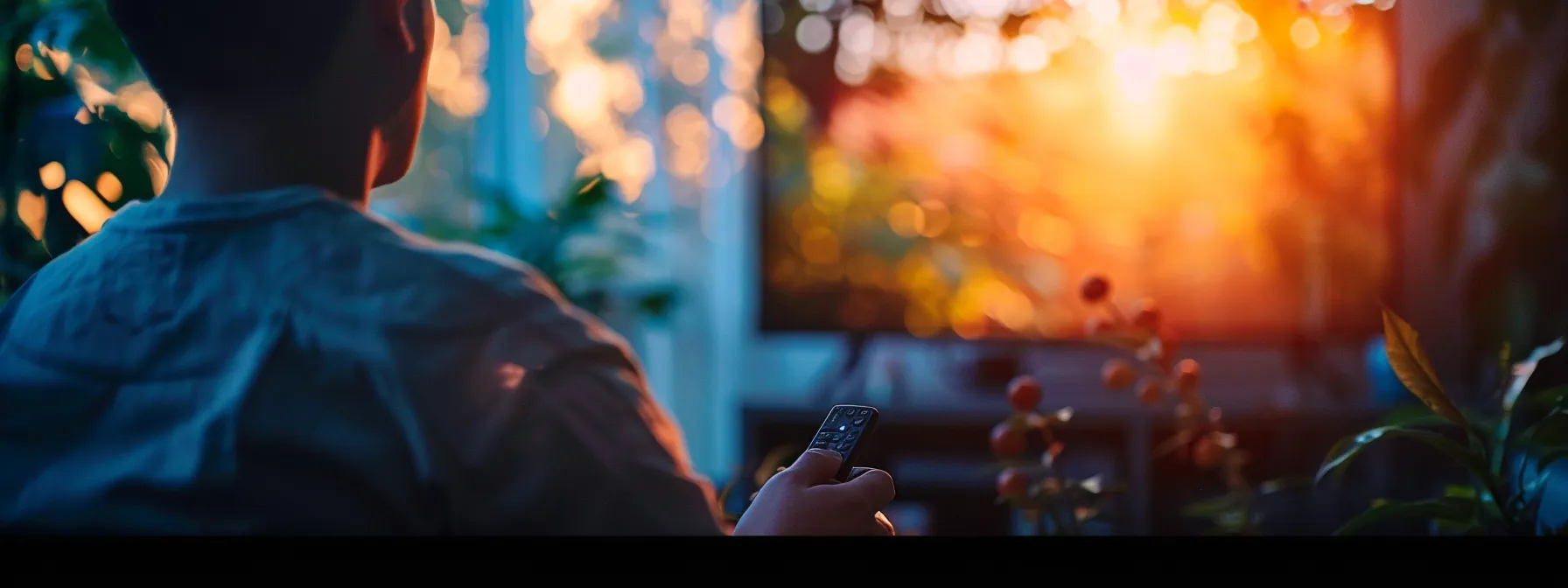 a person adjusting their tv settings with a sleek streaming device and a stable internet connection, enhancing their 4k iptv viewing experience.