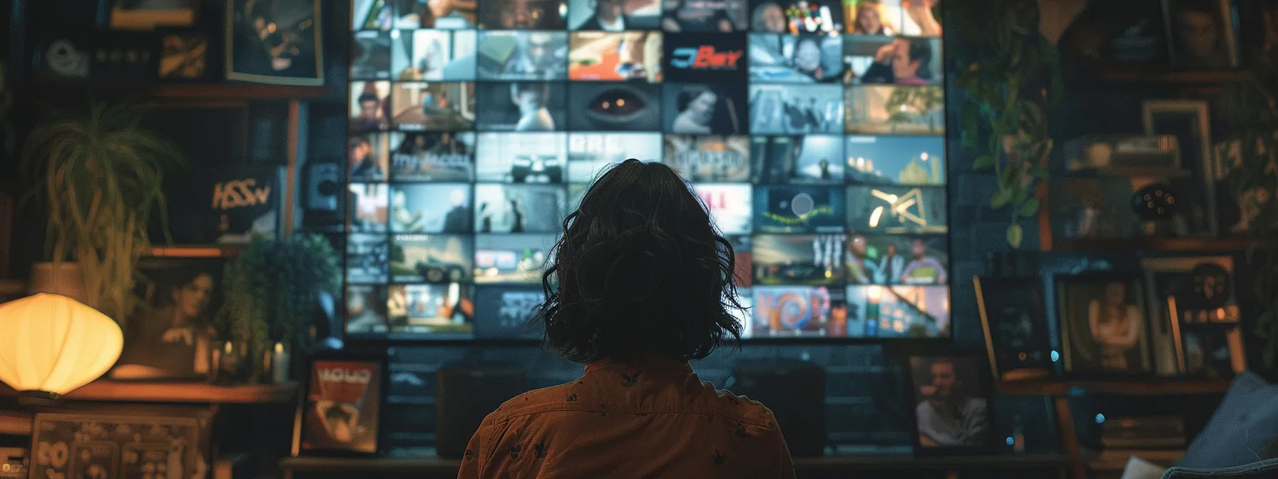 a person scrolling through a vast selection of iptv channels on a television screen, with a focus on the hbo channel icon, surrounded by a variety of other content options.