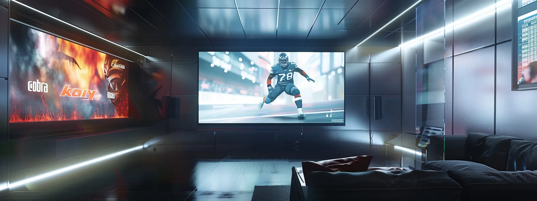 a sleek, futuristic tv screen displaying crystal-clear 4k sports action and scenes from the show 
