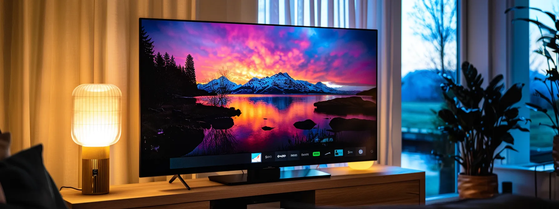 a sleek smart tv displaying a vibrant 4k streaming interface of streamcobra4k, with a firestick and roku connected beside it, showcasing the broad device compatibility of the service.