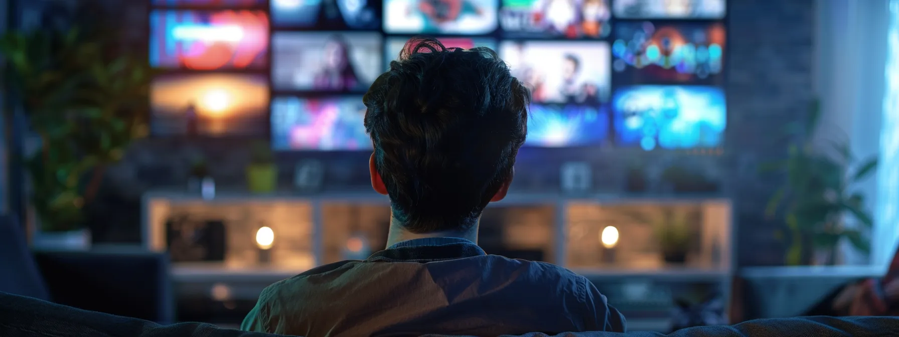 an individual confidently browsing through a selection of iptv service packages, with a computer screen displaying various streaming options in the background.